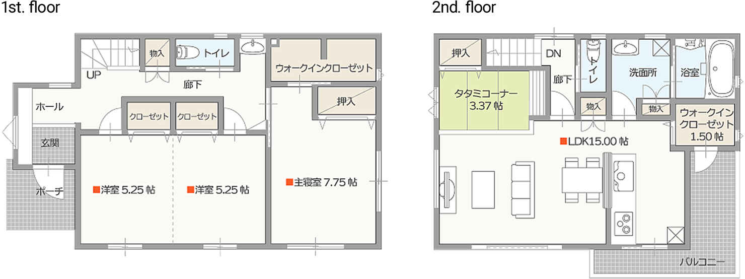 2階リビング（1st. floor ／ 2nd. floor）